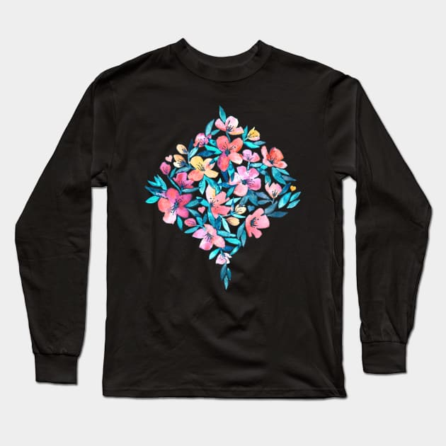 Peach Spring Floral in Watercolors Long Sleeve T-Shirt by micklyn